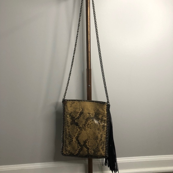 Stella McCartney Embossed Snake Print Flat Crossbody Bag w Tassel Italy - Picture 9 of 9